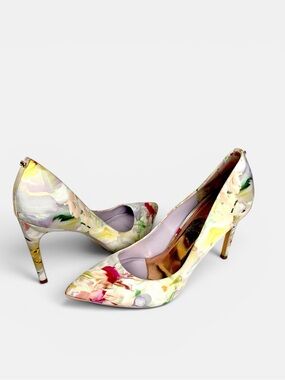 Ted Baker Floral Print Stiletto Heels Satin Pointed Toe Pumps EU 40 US 9